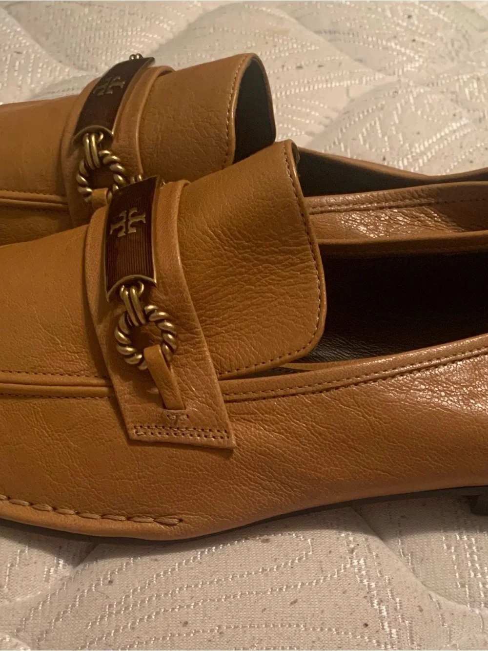 Tory Burch Chestnut Brown Leather Slip-On Loafers with Logo Hardware